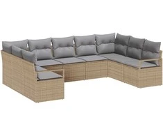 Lauko baldų komplektas Sofos komplektas su pagalve 9 pcs Smėlio poliratanas