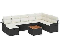 Lauko baldų komplektas Sodo Sofų Rinkinys su pagalve 9 pcs Juoda poliratanas