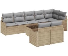 Lauko baldų komplektas Sodo Sofų Rinkinys 9 pcs Smėlio poliratanas