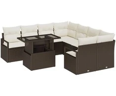 Lauko baldų komplektas Sodo Sofų Rinkinys su pagalve 9 pcs Ruda Poli ratanas