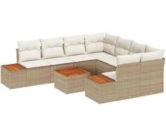 Lauko baldų komplektas Sodo Sofų Rinkinys su saugykla 9 pcs Smėlio Poli ratanas