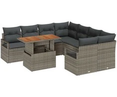 Lauko baldų komplektas Sodo Sofų Rinkinys su saugykla 9 pcs Pilka Poli ratanas