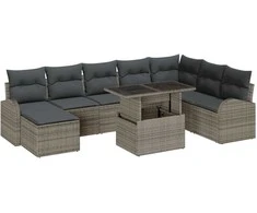 Lauko baldų komplektas Sodo Sofų Rinkinys su saugykla 9 pcs Pilka Poli ratanas