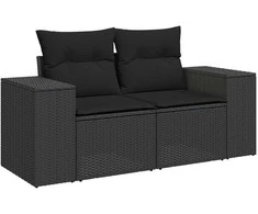 Lauko baldų komplektas Sodo Sofų Rinkinys su pagalve 9 pcs Juoda poliratanas