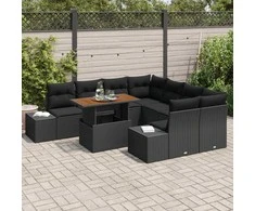 Lauko baldų komplektas Sodo Sofų Rinkinys su saugykla 9 pcs Juoda Poli ratanas