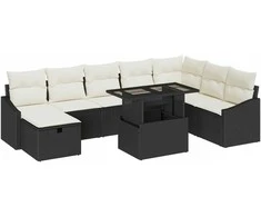 Lauko baldų komplektas Sodo Sofų Rinkinys 9 pcs Juoda poliratanas