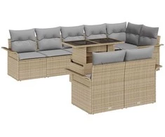 Lauko baldų komplektas Sodo Sofų Rinkinys su pagalve 9 pcs Smėlio Poli ratanas