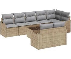 Lauko baldų komplektas Sodo Sofų Rinkinys 9 pcs smėlio ir šviesiai pilkos spalvos