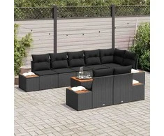 Lauko baldų komplektas Sodo Sofų Rinkinys su pagalve 9 pcs Juoda Poli ratanas