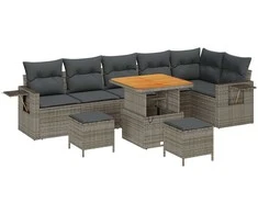 Lauko baldų komplektas Sodo Sofų Rinkinys 9 pcs Pilka poliratanas