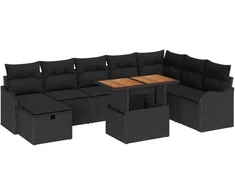 Lauko baldų komplektas Sodo Sofų Rinkinys su pagalve 9 pcs Juoda poliratanas