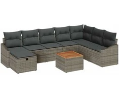 Lauko baldų komplektas Sodo Sofų Rinkinys su pagalve 9 pcs Pilka Poli ratanas