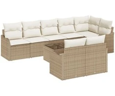 Lauko baldų komplektas Sodo Sofų Rinkinys 9 pcs Smėlio poliratanas