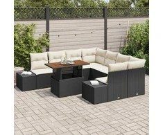 Lauko baldų komplektas Sodo Sofų Rinkinys su saugykla 9 pcs Juoda Poli ratanas