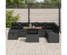 Lauko baldų komplektas Sodo Sofų Rinkinys su pagalve 9 pcs Juoda poliratanas