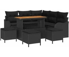 Lauko baldų komplektas Sodo Sofų Rinkinys su pagalve 9 pcs Juoda poliratanas