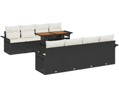Sodo Sofų Rinkinys su saugykla 9 pcs Juoda Poli ratanas