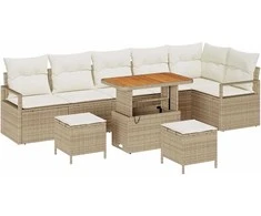 Sodo Sofų Rinkinys su pagalve 9 pcs Bežinė ir kreminė