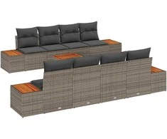 Lauko baldų komplektas Sodo Sofų Rinkinys su saugykla 9 pcs Pilka Poli ratanas