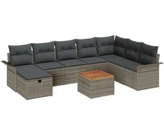Lauko baldų komplektas Sodo Sofų Rinkinys su pagalve 9 pcs Pilka Poli ratanas