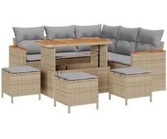 Lauko baldų komplektas Sodo Sofų Rinkinys 9 pcs Smėlio poliratanas