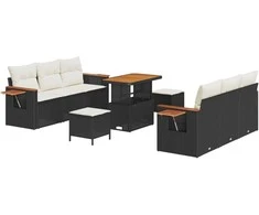 Sodo Sofų Rinkinys su pagalve 9 pcs Juoda ir kreminė