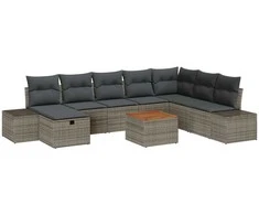 Lauko baldų komplektas Sodo Sofų Rinkinys su pagalve 9 pcs Pilka poliratanas
