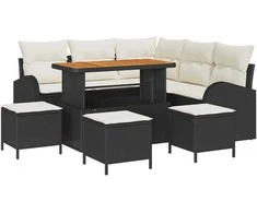 Sodo Sofų Rinkinys su pagalve 9 pcs Juoda ir kreminė