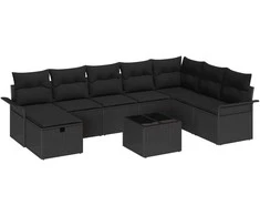 Sodo Sofų Rinkinys su pagalve 9 pcs Juoda poliratanas