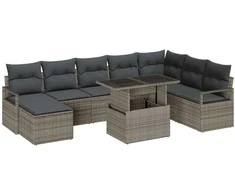 Lauko baldų komplektas Sodo Sofų Rinkinys su saugykla 9 pcs Pilka Poli ratanas