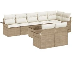 Lauko baldų komplektas Sodo Sofų Rinkinys su saugykla 9 pcs Smėlio poliratanas
