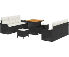Sodo Sofų Rinkinys su pagalve 9 pcs Juoda ir kreminė