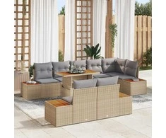 Lauko baldų komplektas Sodo Sofų Rinkinys su saugykla 9 pcs Smėlio Poli ratanas
