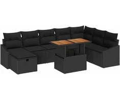Lauko baldų komplektas Sodo Sofų Rinkinys su pagalve 9 pcs Juoda poliratanas