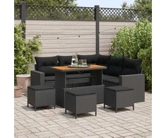 Lauko baldų komplektas Sodo Sofų Rinkinys 9 pcs Juoda poliratanas