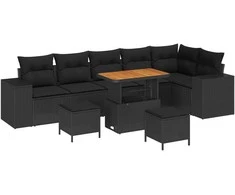 Sodo Sofų Rinkinys su pagalve 9 pcs Juoda poliratanas