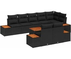 Lauko baldų komplektas Sodo Sofų Rinkinys su pagalve 9 pcs Juoda Poli ratanas
