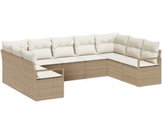 Lauko baldų komplektas Sofos komplektas su pagalve 9 pcs Smėlio poliratanas
