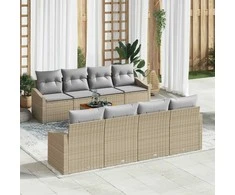 Lauko baldų komplektas Sodo Sofų Rinkinys su pagalve 9 pcs Smėlio poliratanas