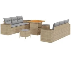 Lauko baldų komplektas Sodo Sofų Rinkinys su pagalve 9 pcs Smėlio Poli ratanas