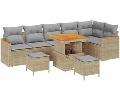 Lauko baldų komplektas Sodo Sofų Rinkinys 9 pcs Smėlio poliratanas