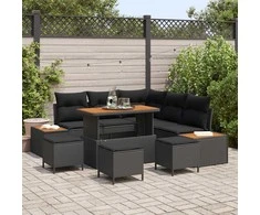 Lauko baldų komplektas Sodo Sofų Rinkinys 9 pcs Juoda poliratanas