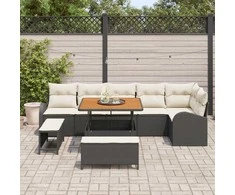 Sodo Sofų Rinkinys su pagalve su pagalve 9 pcs Juoda ir kreminė
