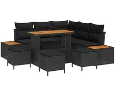 Lauko baldų komplektas Sodo Sofų Rinkinys 9 pcs Juoda poliratanas