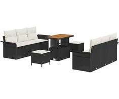 Sodo Sofų Rinkinys su pagalve 9 pcs Juoda ir kreminė