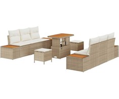 Lauko baldų komplektas Sodo Sofų Rinkinys 9 pcs Smėlio poliratanas