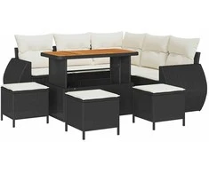 Lauko baldų komplektas Sodo Sofų Rinkinys 9 pcs Juoda poliratanas
