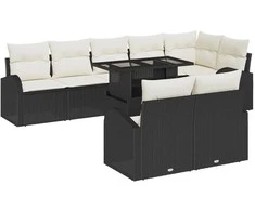 Lauko baldų komplektas Sodo Sofų Rinkinys su saugykla 9 pcs Juoda Poli ratanas