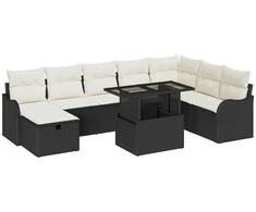 Lauko baldų komplektas Sodo Sofų Rinkinys su pagalve 9 pcs Juoda Poli ratanas