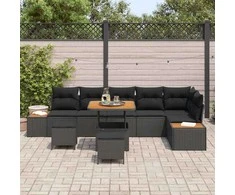 Lauko baldų komplektas Sodo Sofų Rinkinys 9 pcs Juoda poliratanas